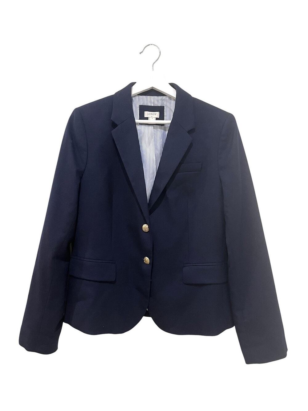 J.CREW Blazer Womens 12 Navy Wool Blend Gold Button Lined Classic Jacket